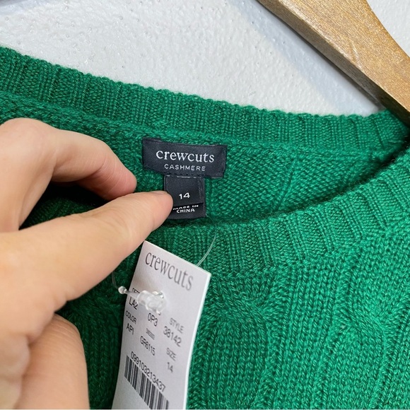 J. Crew Crewcuts 100% Cashmere Kelly Green Cable knit Crewneck sweater size 14 - Picture 7 of 7